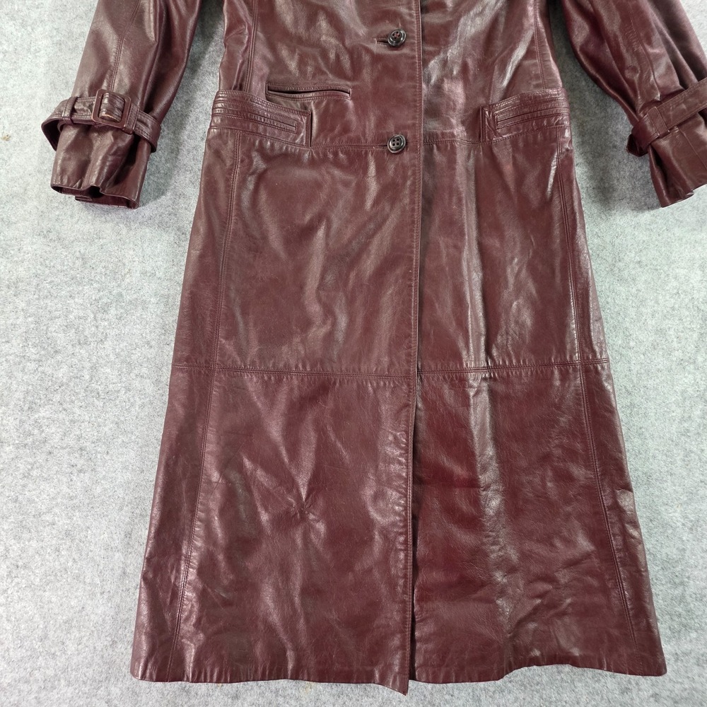 Vintage Etienna Aigner Jacket Womens 8 Oxblood Red Leather Trench Coat 90s - Picture 2 of 16